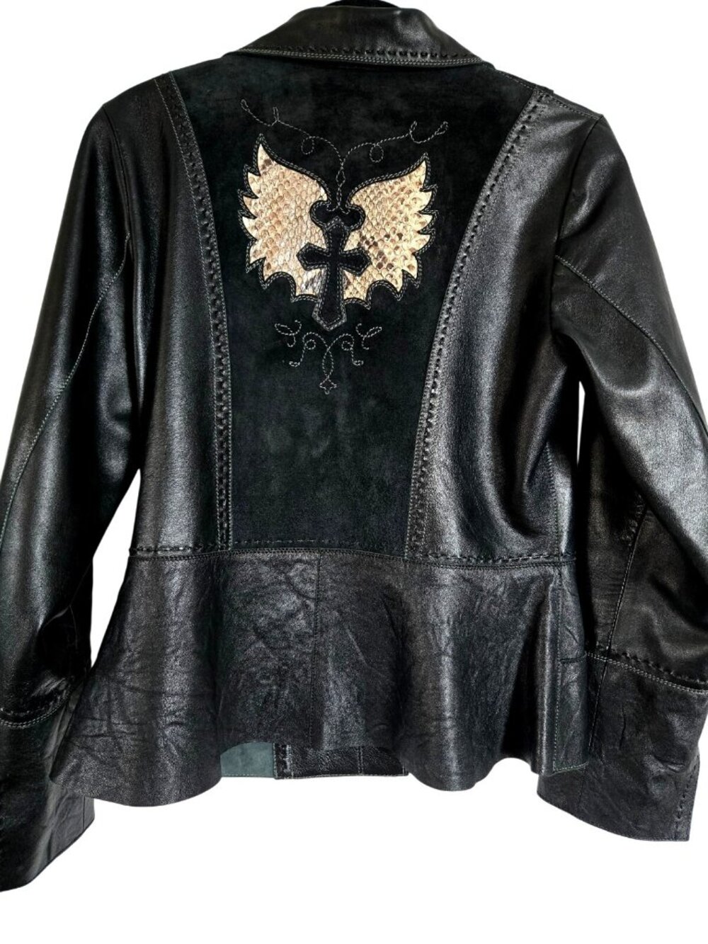 Corral Women's Black Suede Leather Jacket Embroidered Cross Python Inlay *READ